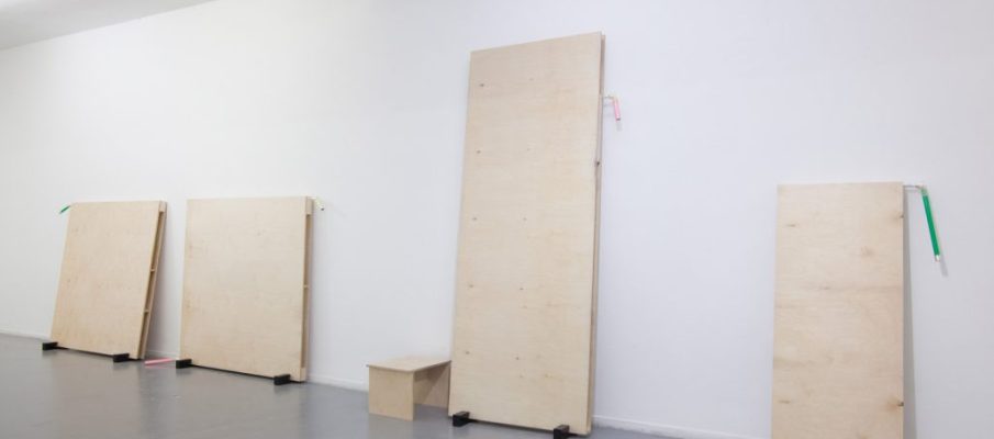 Birch plywood, glue, silver trombone mouthpiece, silver tuba mouthpiece, clear latex balloons, aluminum tubes, epoxy paint, plastic tube, pine lumber. Aperture no.01: 48 x 20 x 3 inches. Aperture no.02: 67 x 30 x 3 inches. Aperture no.03: 69 x 13 x 3 inches. Aperture no.04: 96 x 27 x 3 inches. Aperture no.05: 79 x 48 x 3 inches. Aperture no.6 and no.07: 48 x 48 x 3 inches